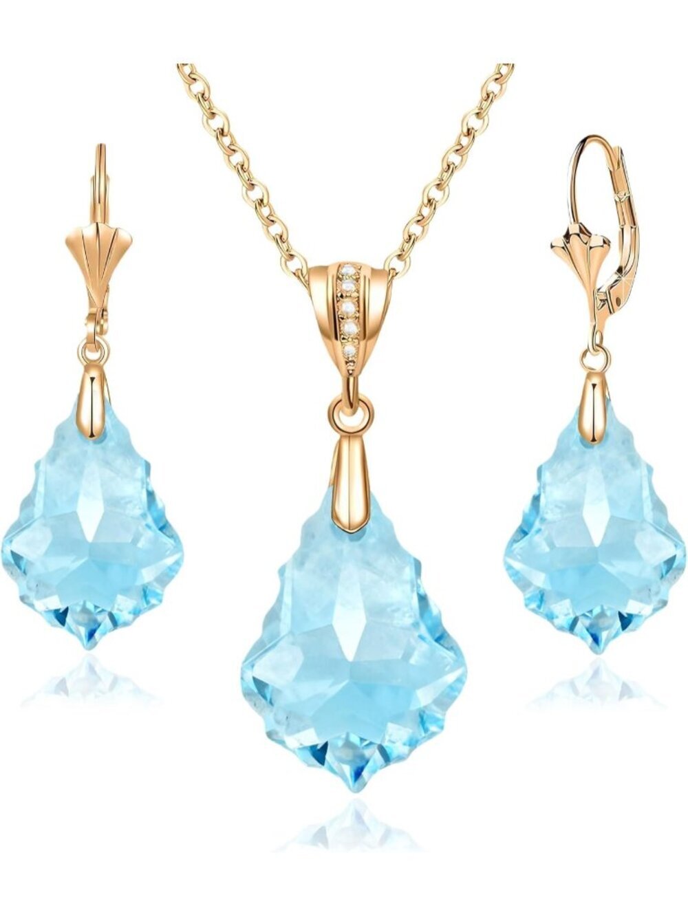 Women's Aquamarine Evevic Austrian Crystals Baroque Pendant Necklace Earrings